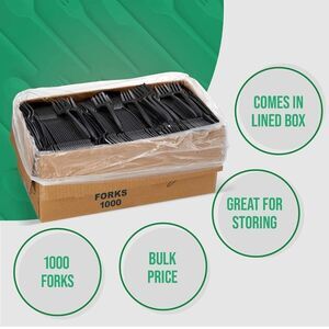 1,000 Plastic Disposable Forks Bulk Black Medium Weight Disposable Silverware